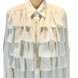 VINTAGE ruffle tiered flouncy button down blouse shirt